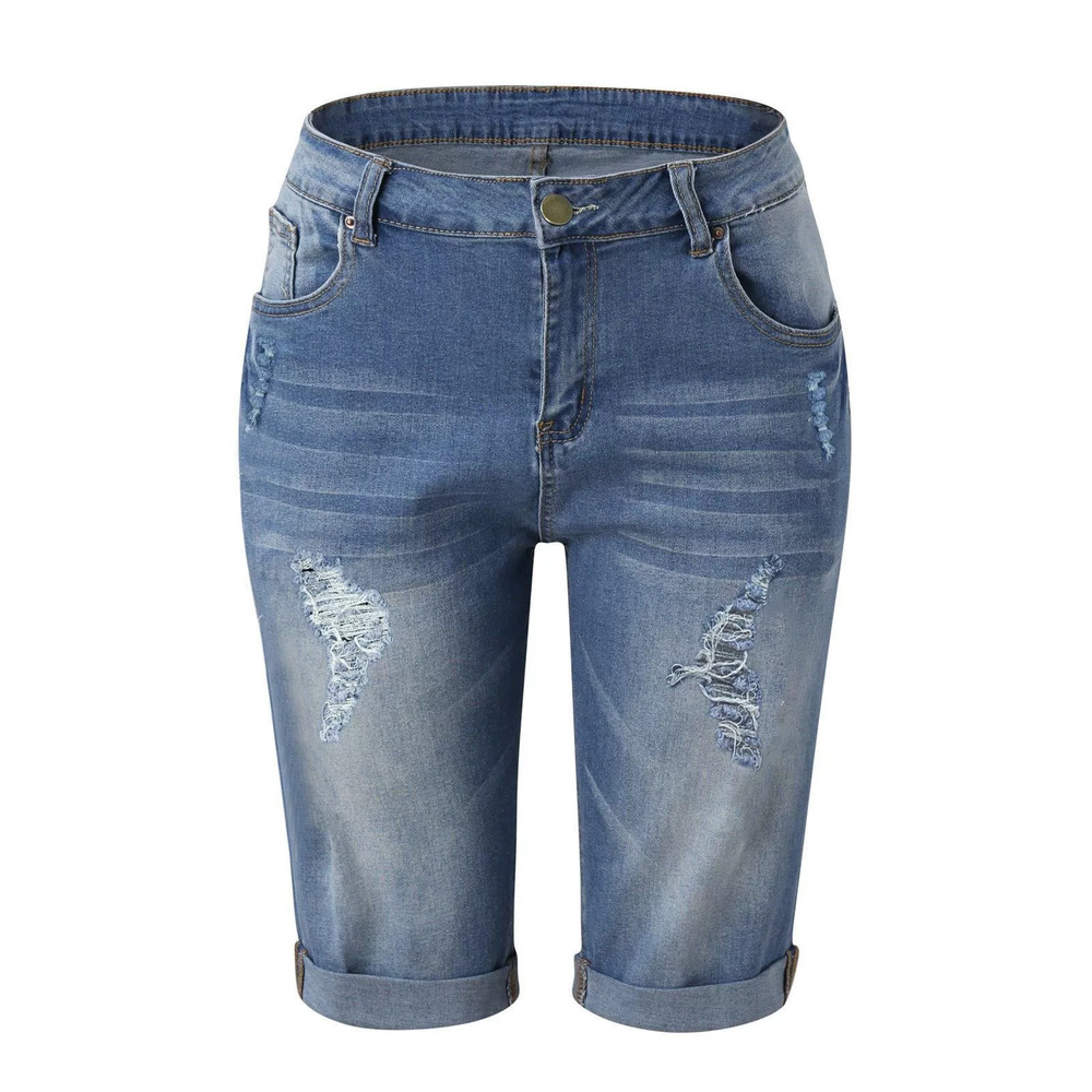 ZARA Women Fashion Slim Ripped Capri Jeans Tight Fit